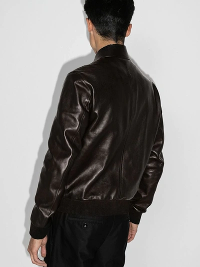 Shop Ajmone Nuvola Leather Biker Jacket In Brown