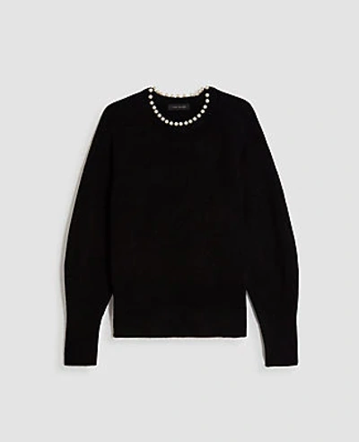 Shop Ann Taylor Pearlized Crew Neck Sweater In Black