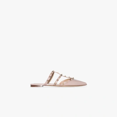 Shop Valentino Neutral Rockstud Patent Leather Mules In Neutrals