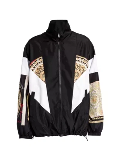 Shop Versace Men's Colorblock Baroque Track Jacket In Black White