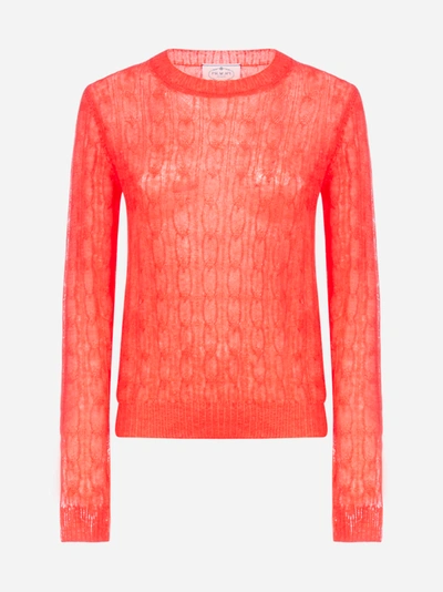 Shop Prada Cable-knit Mohair-blend Sweater