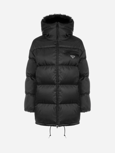 Shop Prada Fur-trimmed Hooded Quilted Nylon Down Jacket