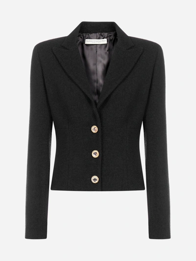 Shop Alessandra Rich Virgin Wool Single-breasted Blazer In Black