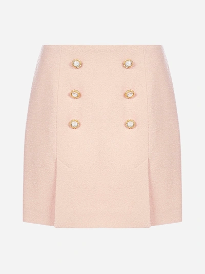 Shop Alessandra Rich Buttoned Virgin Wool Mini Skirt