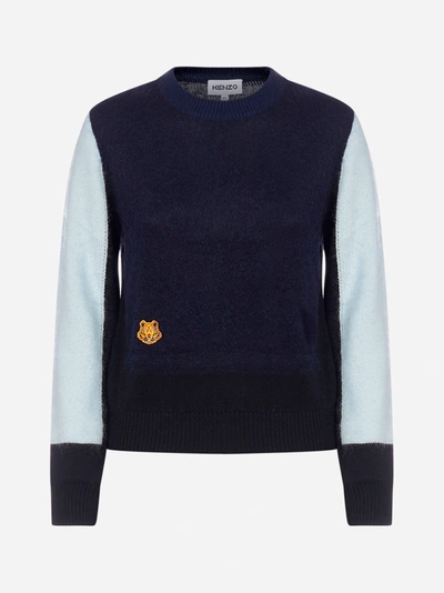 Shop Kenzo Tiger-logo Color-block Wool-blend Sweater