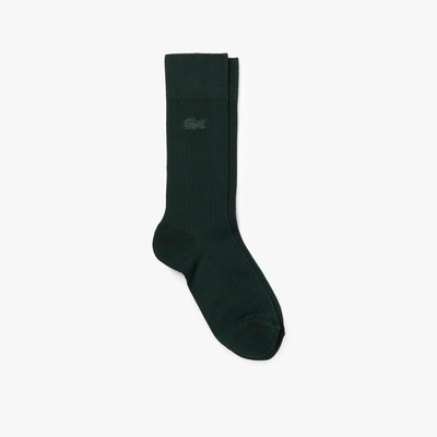 Shop Lacoste Men's Ribbed Cotton Blend Socks In Green