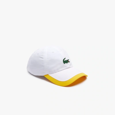 Shop Lacoste Men's Sport Contrast Border Lightweight Cap In White,yellow