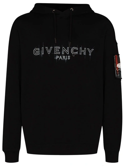 Shop Givenchy Logo-print Cotton Hoodie In Black
