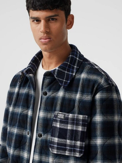 Shop Burberry Contrast Pocket Check Wool Cotton Overshirt In Black
