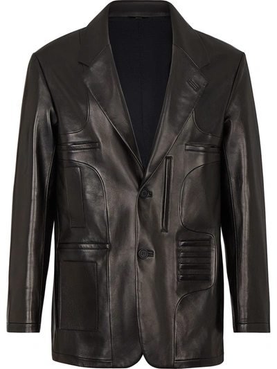 Shop Fendi Single-breasted Leather Jacket In Black