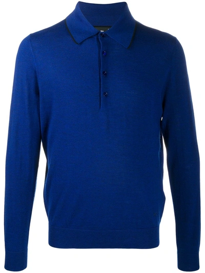 Shop Ps By Paul Smith Knitted Long-sleeved Polo Shirt In Blue