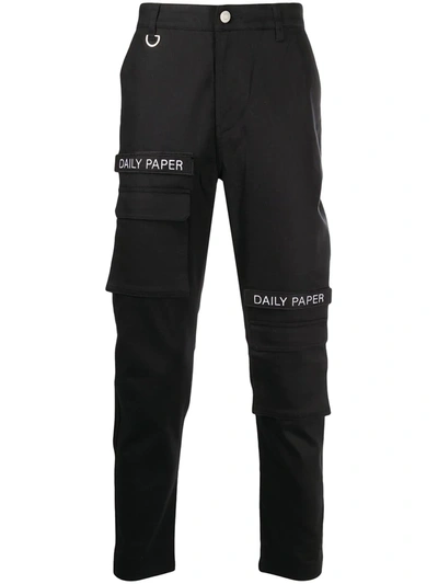 Shop Daily Paper Logo Patch Cargo Trousers In Black