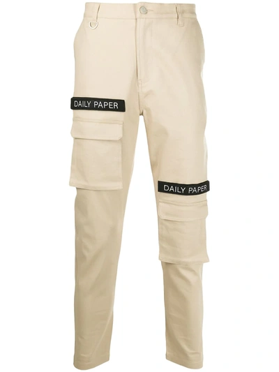 Shop Daily Paper Logo Patch Cargo Trousers In Neutrals