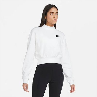 Nike Sportswear Essential Fleece Mock Neck Sweatshirt In White/ Black |  ModeSens