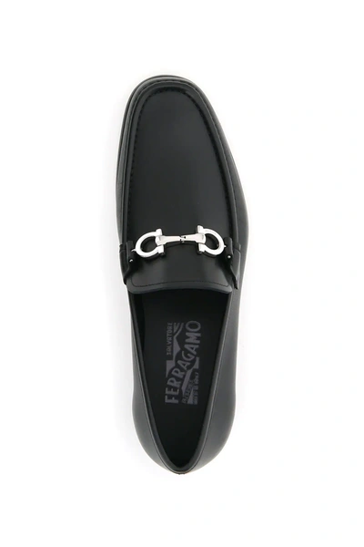 Ferragamo Grandioso Leather Loafer With Gancini Detail In Black