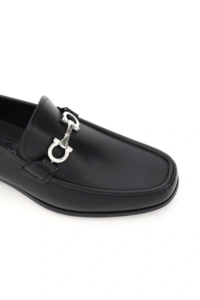 Ferragamo Grandioso Leather Loafer With Gancini Detail In Black