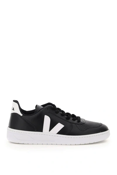 Shop Veja V-10 Leather Sneakers In Black,white