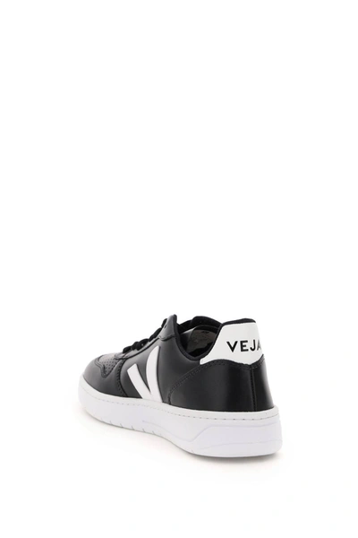 Shop Veja V-10 Leather Sneakers In Black,white