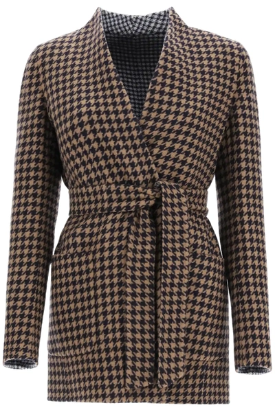 Shop Max Mara Reversible Houndstooth Blazer In Brown,black,white