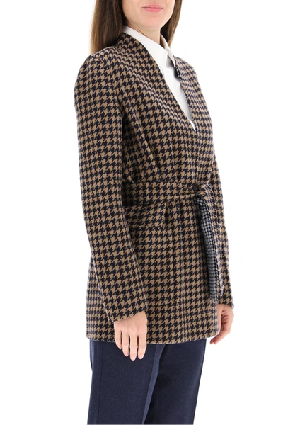 Shop Max Mara Reversible Houndstooth Blazer In Brown,black,white