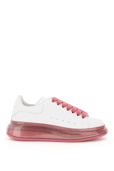 Shop Alexander Mcqueen Oversize Sneakers Glitter Sole In White,pink