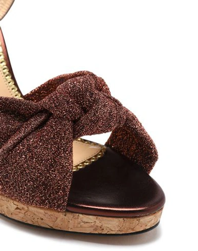 Shop Charlotte Olympia Woman Sandals Brown Size 8.5 Textile Fibers