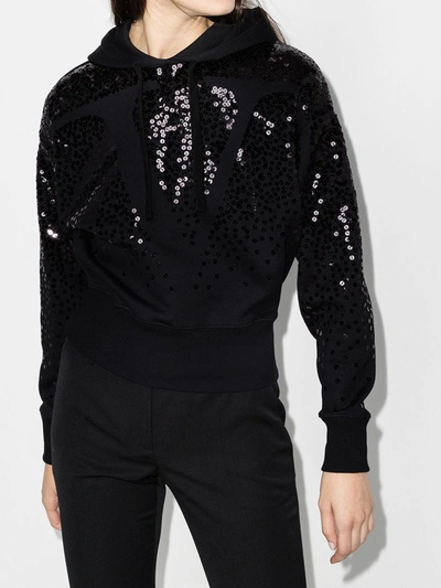 Shop Valentino Sequin Vlogo Embroidered Hoodie In Black