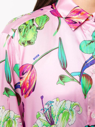 Shop Msgm Floral-print Shirt In Pink