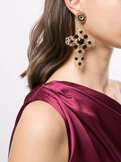 Shop Dolce & Gabbana Embellished Drop Clip-on Earrings In Gold