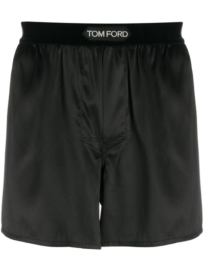 Shop Tom Ford Logo-waistband Silk Boxers In Black