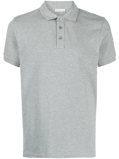 Shop Moncler Short-sleeve Poplin Polo Shirt In Grey
