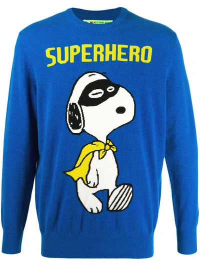 Shop Mc2 Saint Barth Snoopy Superhero Crewneck Jumper In Blue