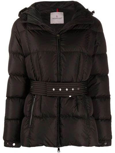 Shop Moncler Belted Puffer Jacket In Black