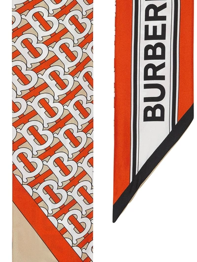 Shop Burberry Monogram Logo Skinny Scarf In Red