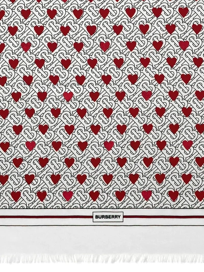 Shop Burberry Monogram Heart Print Scarf In White