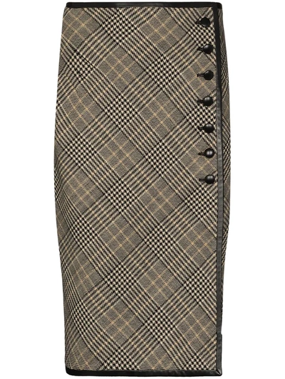 Shop Saint Laurent Check Wool Button-up Pencil Skirt In Neutrals