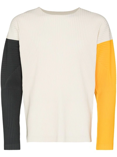 Shop Issey Miyake Colour-block Ribbed Jumper In Neutrals