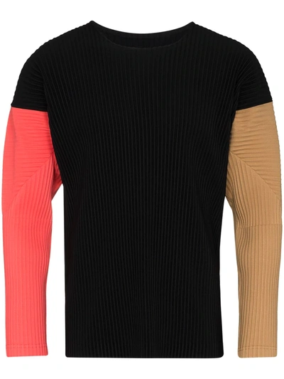 Shop Issey Miyake Colour-block Ribbed Jumper In Black