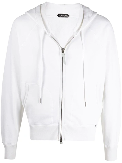 Shop Tom Ford Zip-up Cotton Hoodie In White