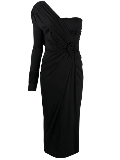 Shop Dolce & Gabbana One-shoulder Midi Dress In Black