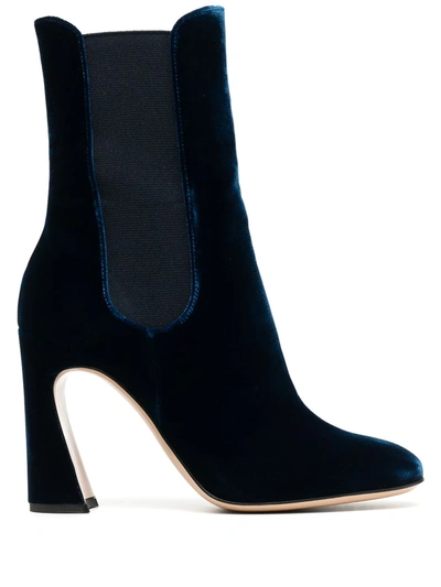 Shop Gianvito Rossi Aura Velvet Ankle Boots In Blue