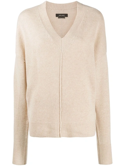 Shop Isabel Marant Ribbed V-neck Jumper In Neutrals