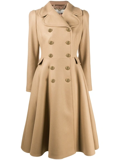 Shop Elisabetta Franchi A-line Double Buttoned Coat In Brown