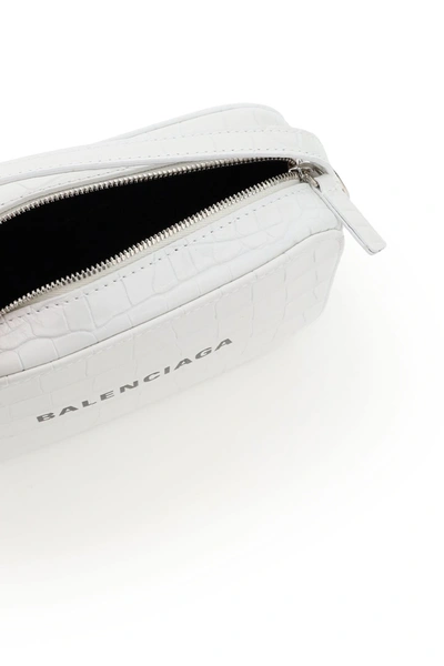 Shop Balenciaga Everyday Xs Logo Crocodile Print Bag In White 9