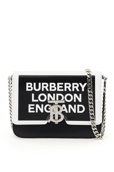 Shop Burberry Crossbody Tb Logo Print Bag In Black White