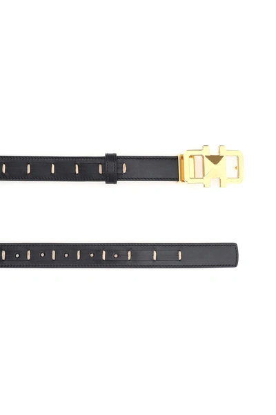 Shop Ferragamo Salvatore  Square Gancini Belt With Stud In Nero