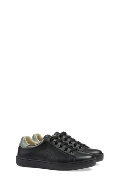 Shop Gucci Perforated Logo Sneaker In Black/ Grey/ Grey