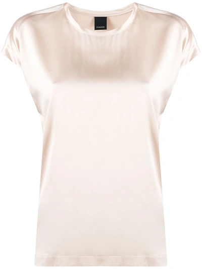 Shop Pinko Short Sleeved Boxy Satin Top In Pink