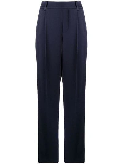 Shop Vince High-rise Pleat-front Trousers In Blue