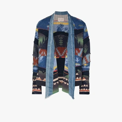 Shop Greg Lauren Kimono Patchwork Denim Jacket In Blue